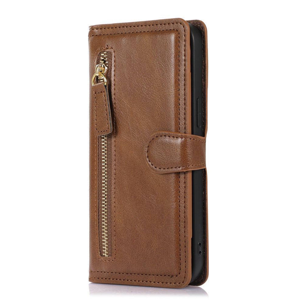 HKM-720787 Minimalist Leather Phone Case with Bracket and Card Holder for iPhone