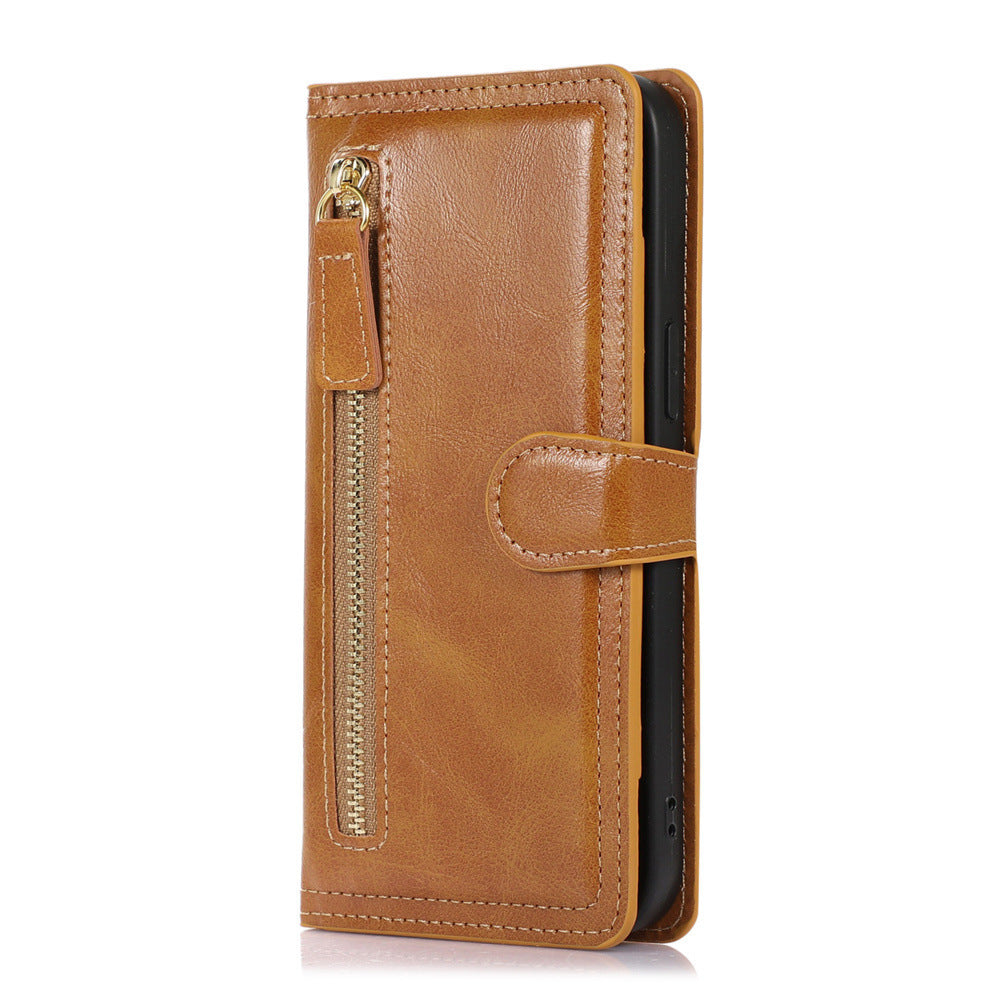 HKM-720787 Minimalist Leather Phone Case with Bracket and Card Holder for iPhone