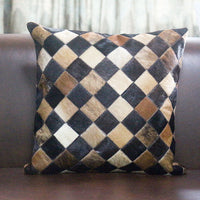 HKM-720915 Lattice Stitching Fur Pillow Cover - 45x45cm in Beige, Natural Black and White, Natural Grey, and Black Coffee