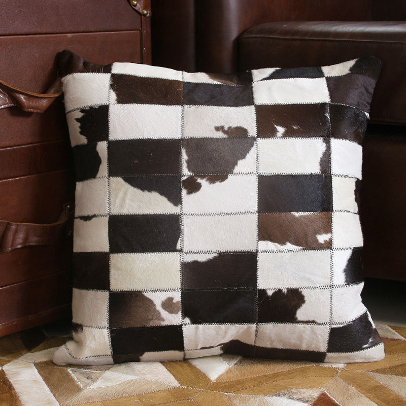 HKM-720915 Lattice Stitching Fur Pillow Cover - 45x45cm in Beige, Natural Black and White, Natural Grey, and Black Coffee