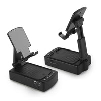 HKM-721043 3-in-1 Portable Cell Phone Stand with Wireless Speaker and Power Bank, Adjustable Height, Anti-Slip Base, Compatible with Phones and Tablets