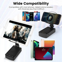 HKM-721043 3-in-1 Portable Cell Phone Stand with Wireless Speaker and Power Bank, Adjustable Height, Anti-Slip Base, Compatible with Phones and Tablets