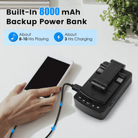 HKM-721043 3-in-1 Portable Cell Phone Stand with Wireless Speaker and Power Bank, Adjustable Height, Anti-Slip Base, Compatible with Phones and Tablets