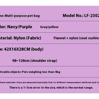 HKM-721043 Large Capacity Multi-Purpose Pet Crossbody Bag - Soft Nylon Design in Navy Blue and Khaki
