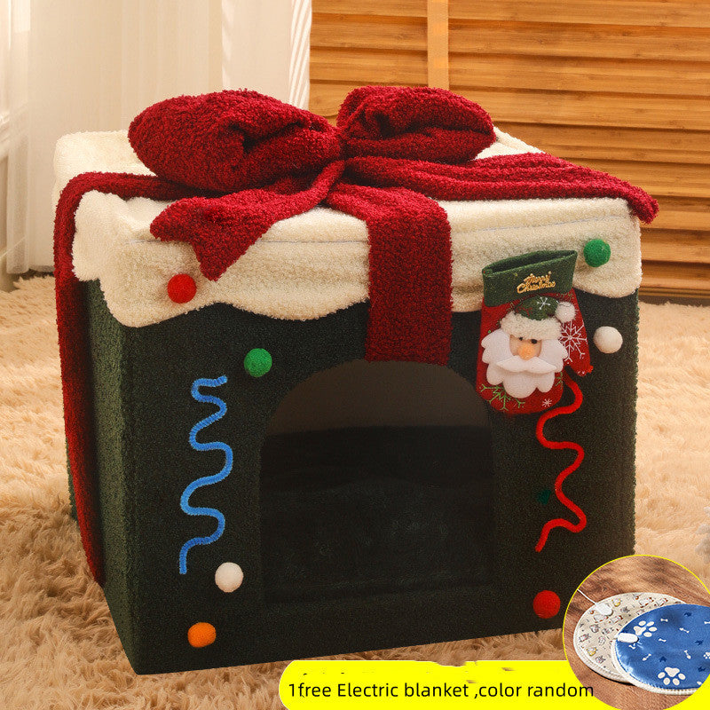 HKM-721235 Christmas Warm Enclosed All-weather Cat Nest Pet Supplies
