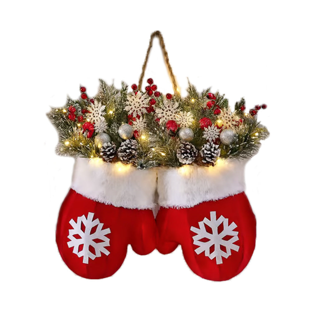 HKM-721299 Christmas Gloves Wreath with LED Lights for Holiday Home Decoration