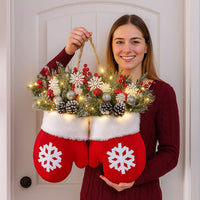 HKM-721299 Christmas Gloves Wreath with LED Lights for Holiday Home Decoration