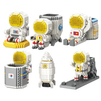 HKM-721427 DIY 2-in-1 Astronaut Pen Holder Building Blocks Set - Space Theme Educational Toy for Ages 8+