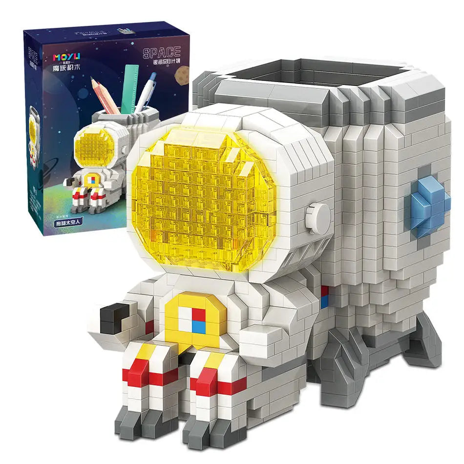 HKM-721427 DIY 2-in-1 Astronaut Pen Holder Building Blocks Set - Space Theme Educational Toy for Ages 8+