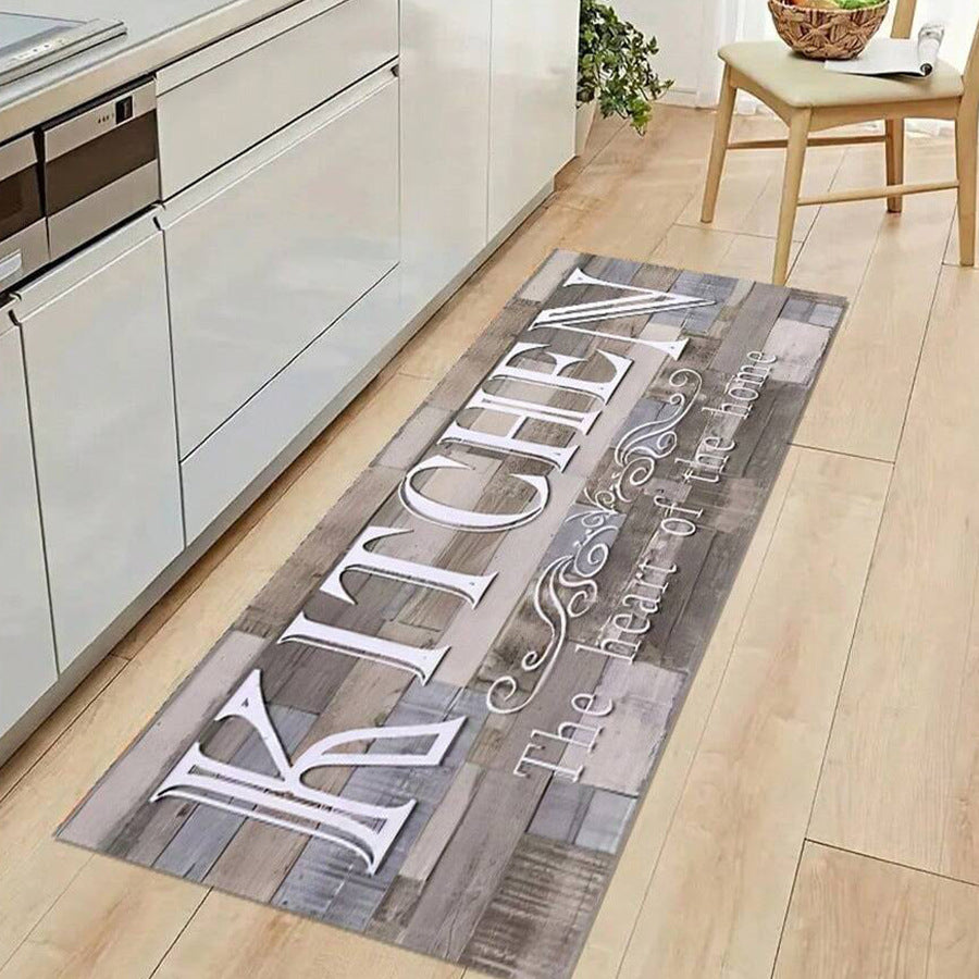 HKM-721747 Gray Wood Grain Kitchen Door Mat - Modern Polyester Fiber Floor Mat in Various Sizes for Stylish Home Decor