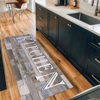 HKM-721747 Gray Wood Grain Kitchen Door Mat - Modern Polyester Fiber Floor Mat in Various Sizes for Stylish Home Decor