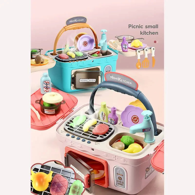 Kids Kitchen Play Set with Picnic Basket - Fun Cooking and Pretend Play Toys for Ages 2 to 14