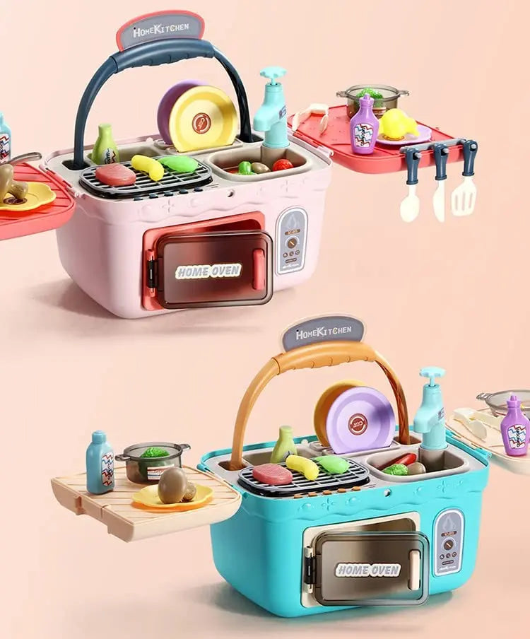 Kids Kitchen Play Set with Picnic Basket - Fun Cooking and Pretend Play Toys for Ages 2 to 14