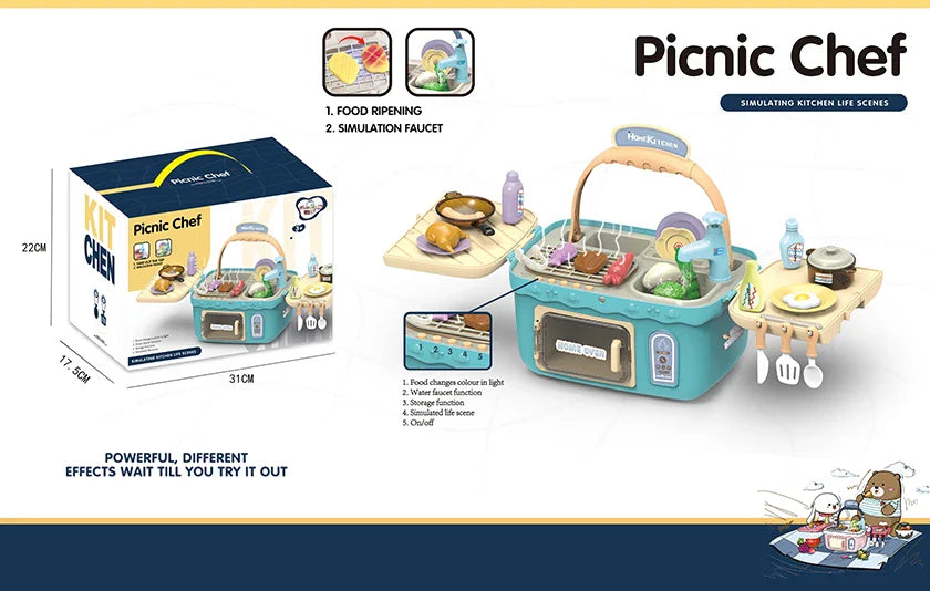 Kids Kitchen Play Set with Picnic Basket - Fun Cooking and Pretend Play Toys for Ages 2 to 14