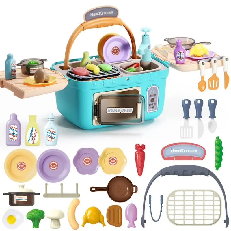 Kids Kitchen Play Set with Picnic Basket - Fun Cooking and Pretend Play Toys for Ages 2 to 14