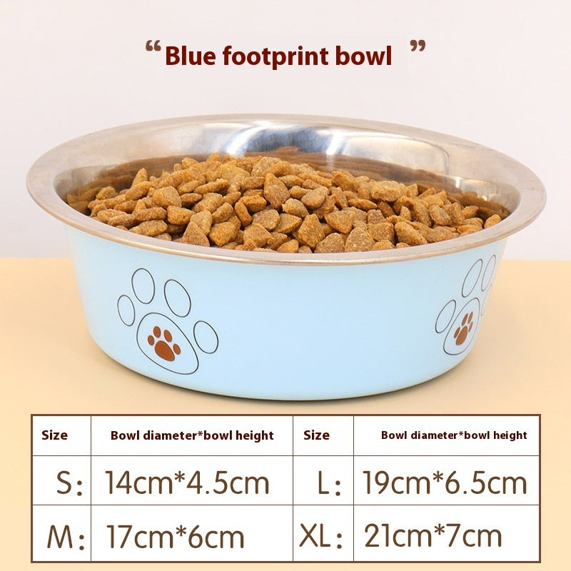 HKM-721875 Stainless Steel Non-Slip Pet Bowl with Footprint Design - Multiple Sizes Available