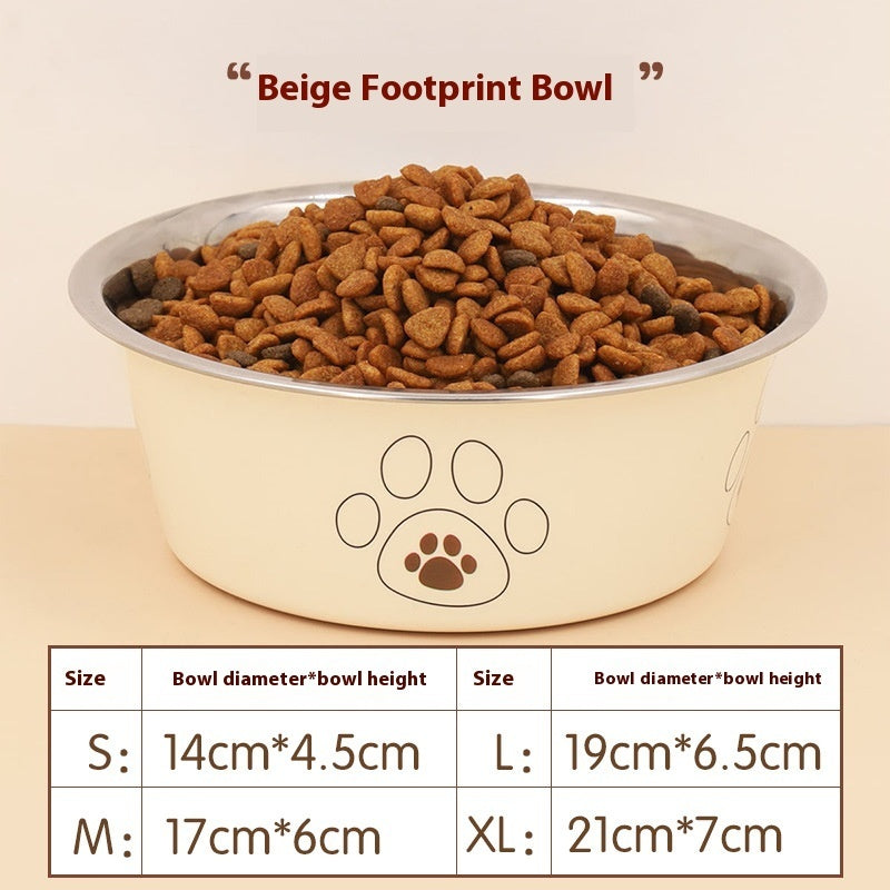 HKM-721875 Stainless Steel Non-Slip Pet Bowl with Footprint Design - Multiple Sizes Available