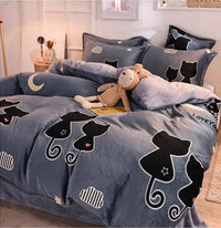 HKM-722003 Cozy Winter Thick Coral Fleece 4-Piece Duvet Cover Set with Floral Design