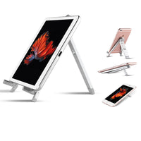 HKM-722067 Universal Adjustable Triangle Stand for Tablets and Mobile Phones - Metal Desktop Holder in Silver