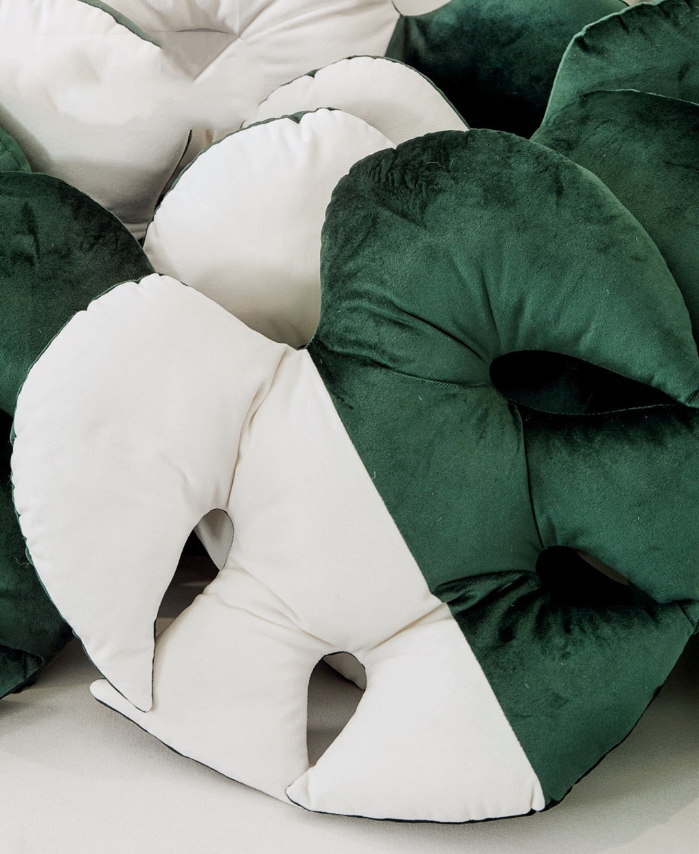 HKM-722067 White Brocade Monstera Lumbar Pillow - Modern Alien Shape Cushion with PP Cotton Filling, 35x38 cm