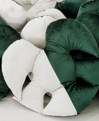 HKM-722067 White Brocade Monstera Lumbar Pillow - Modern Alien Shape Cushion with PP Cotton Filling, 35x38 cm