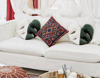 HKM-722067 White Brocade Monstera Lumbar Pillow - Modern Alien Shape Cushion with PP Cotton Filling, 35x38 cm