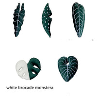 HKM-722067 White Brocade Monstera Lumbar Pillow - Modern Alien Shape Cushion with PP Cotton Filling, 35x38 cm