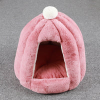HKM-722131 Warm Seal Petal Doghouse in Lotus Root Pink, Sea Blue, and Brown - Soft Rabbit Fur Design