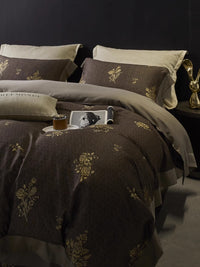 HKM-722323 Floral Pattern Cotton Brushed Four-Piece Bedding Set for Autumn and Winter