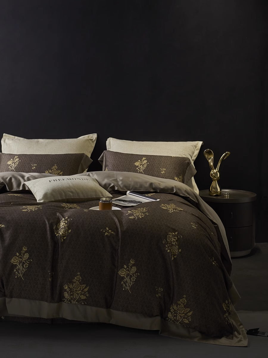 HKM-722323 Floral Pattern Cotton Brushed Four-Piece Bedding Set for Autumn and Winter