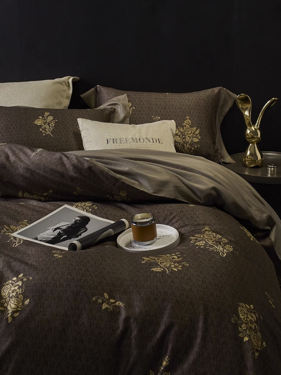 HKM-722323 Floral Pattern Cotton Brushed Four-Piece Bedding Set for Autumn and Winter