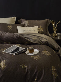HKM-722323 Floral Pattern Cotton Brushed Four-Piece Bedding Set for Autumn and Winter
