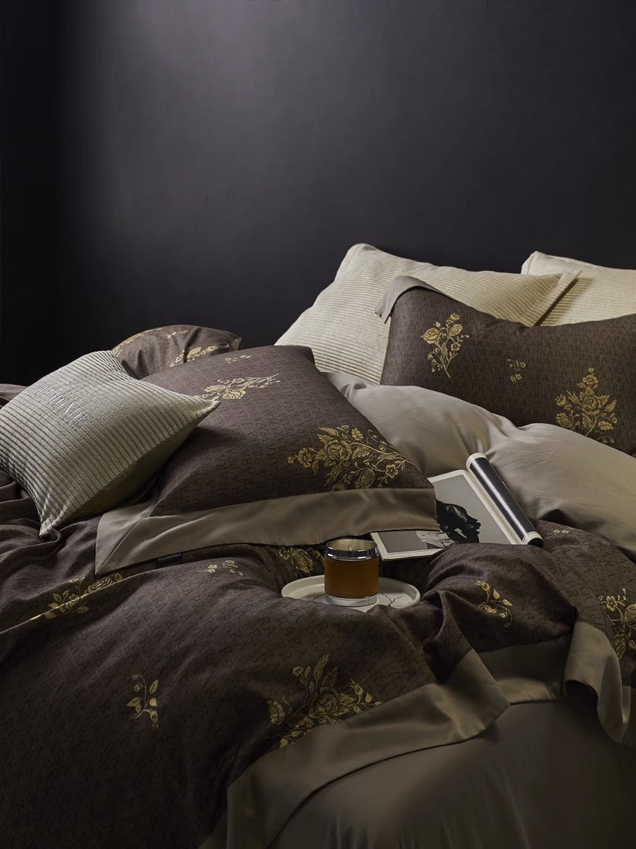 HKM-722323 Floral Pattern Cotton Brushed Four-Piece Bedding Set for Autumn and Winter