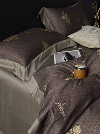 HKM-722323 Floral Pattern Cotton Brushed Four-Piece Bedding Set for Autumn and Winter