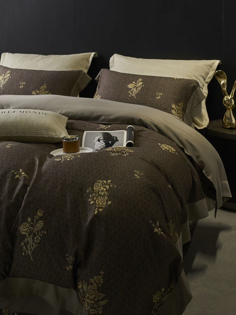 HKM-722323 Floral Pattern Cotton Brushed Four-Piece Bedding Set for Autumn and Winter