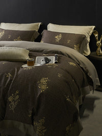 HKM-722323 Floral Pattern Cotton Brushed Four-Piece Bedding Set for Autumn and Winter