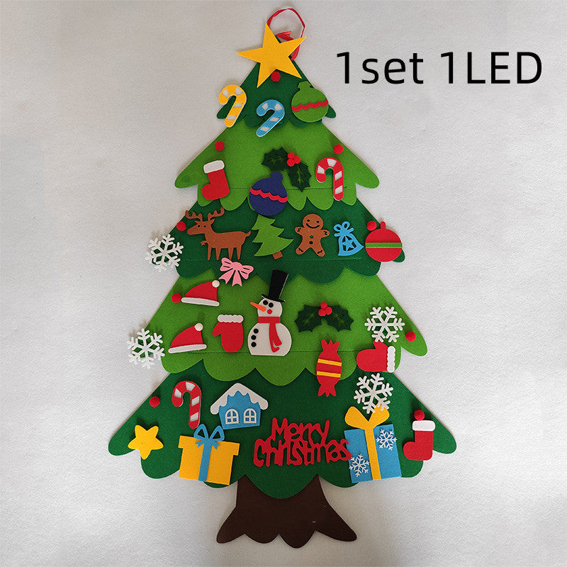 HKM-722451 DIY Felt Christmas Tree with 32 Decorations for Toddlers, Holiday Wall Hanging Ornament Set