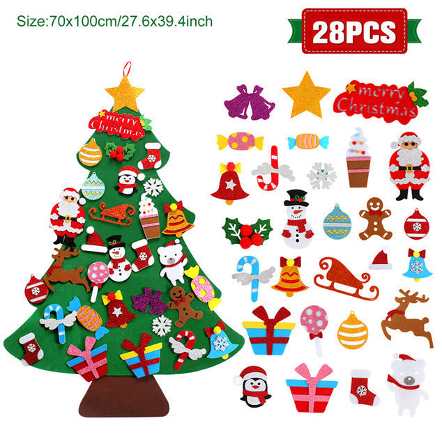 HKM-722451 DIY Felt Christmas Tree with 32 Decorations for Toddlers, Holiday Wall Hanging Ornament Set