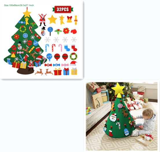 HKM-722451 DIY Felt Christmas Tree with 32 Decorations for Toddlers, Holiday Wall Hanging Ornament Set