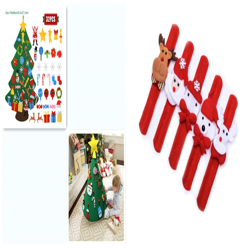 HKM-722451 DIY Felt Christmas Tree with 32 Decorations for Toddlers, Holiday Wall Hanging Ornament Set