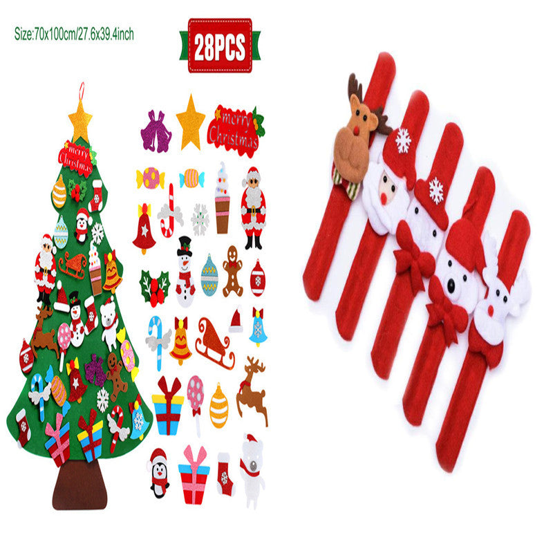 HKM-722451 DIY Felt Christmas Tree with 32 Decorations for Toddlers, Holiday Wall Hanging Ornament Set