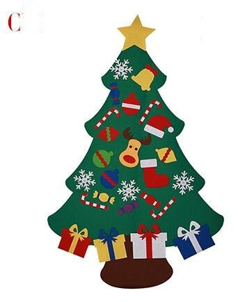 HKM-722451 DIY Felt Christmas Tree with 32 Decorations for Toddlers, Holiday Wall Hanging Ornament Set