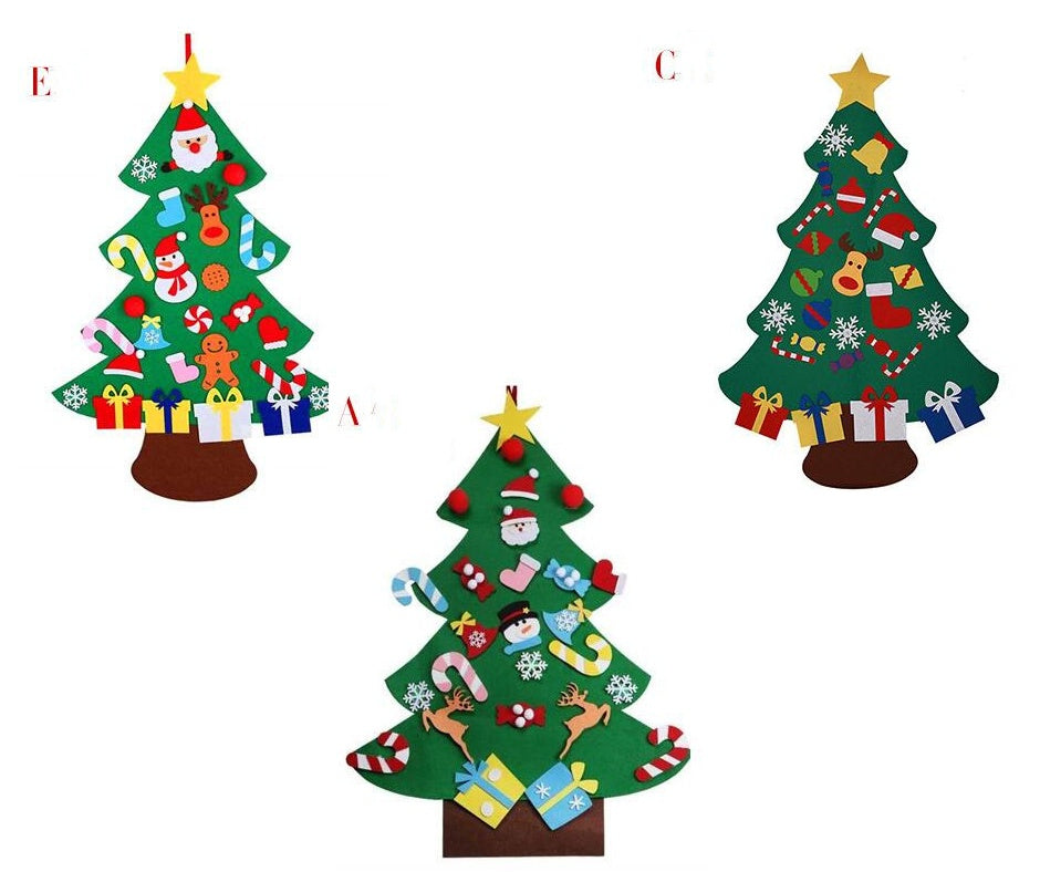 HKM-722451 DIY Felt Christmas Tree with 32 Decorations for Toddlers, Holiday Wall Hanging Ornament Set