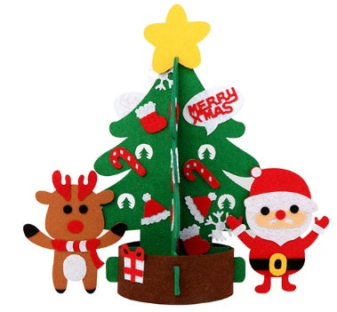 HKM-722451 DIY Felt Christmas Tree with 32 Decorations for Toddlers, Holiday Wall Hanging Ornament Set