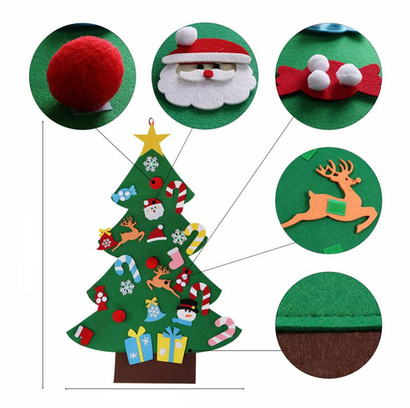 HKM-722451 DIY Felt Christmas Tree with 32 Decorations for Toddlers, Holiday Wall Hanging Ornament Set