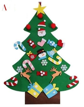 HKM-722451 DIY Felt Christmas Tree with 32 Decorations for Toddlers, Holiday Wall Hanging Ornament Set