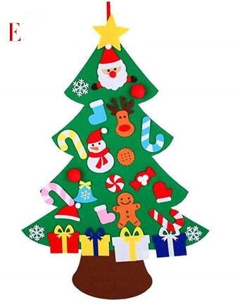HKM-722451 DIY Felt Christmas Tree with 32 Decorations for Toddlers, Holiday Wall Hanging Ornament Set