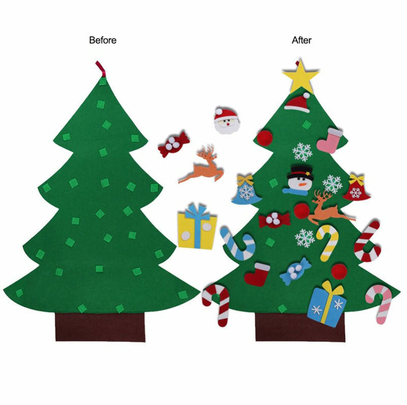 HKM-722451 DIY Felt Christmas Tree with 32 Decorations for Toddlers, Holiday Wall Hanging Ornament Set