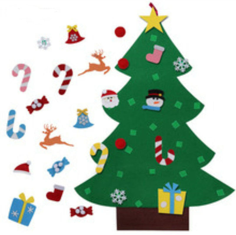 HKM-722451 DIY Felt Christmas Tree with 32 Decorations for Toddlers, Holiday Wall Hanging Ornament Set