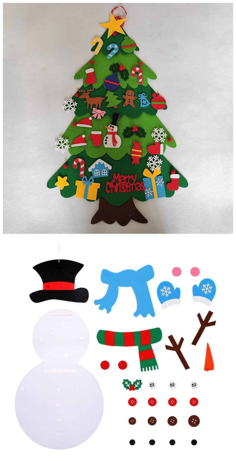 HKM-722451 DIY Felt Christmas Tree with 32 Decorations for Toddlers, Holiday Wall Hanging Ornament Set